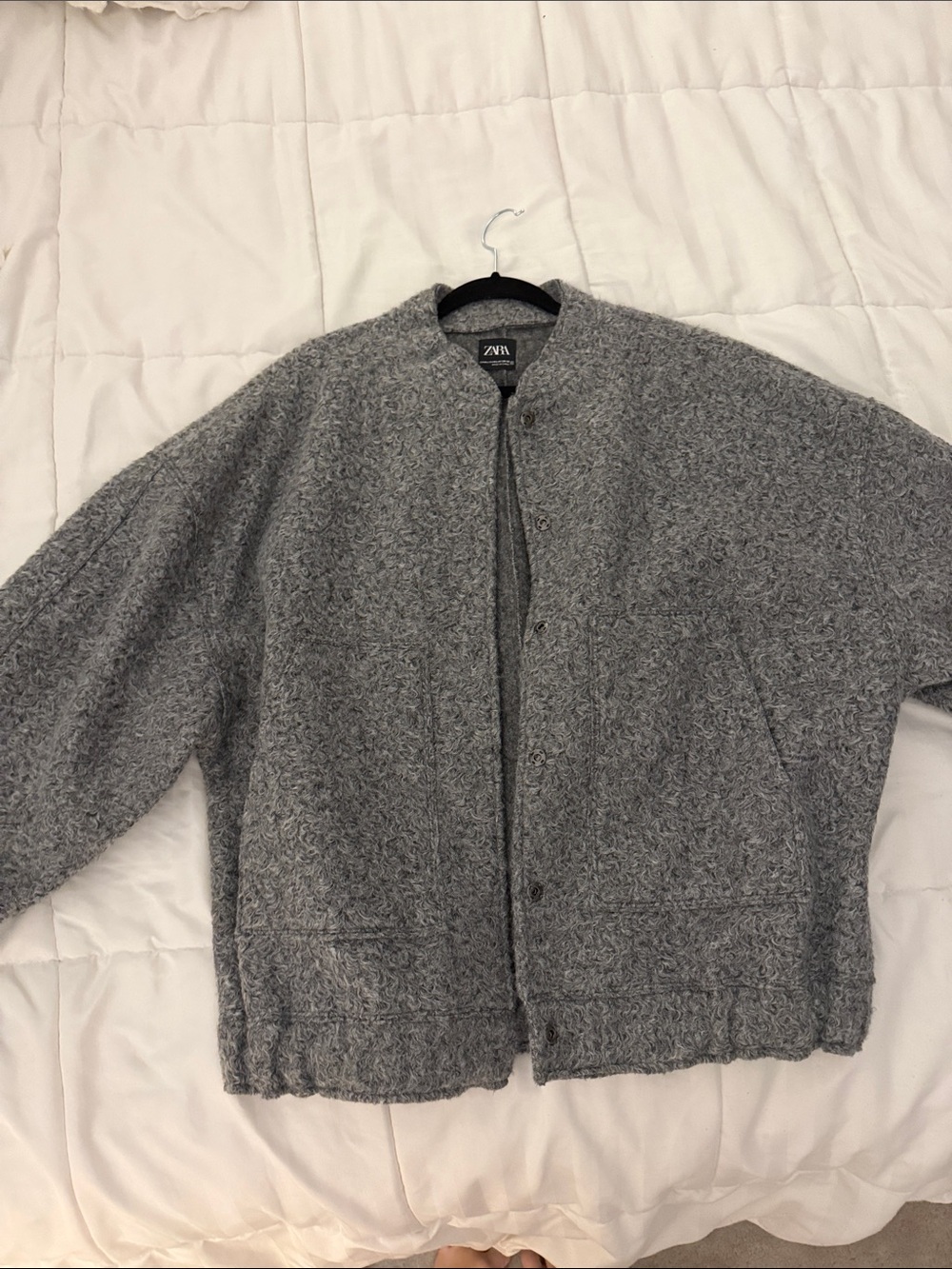 Zara Grey Textured Zip-Up Knit Sweater Jacket